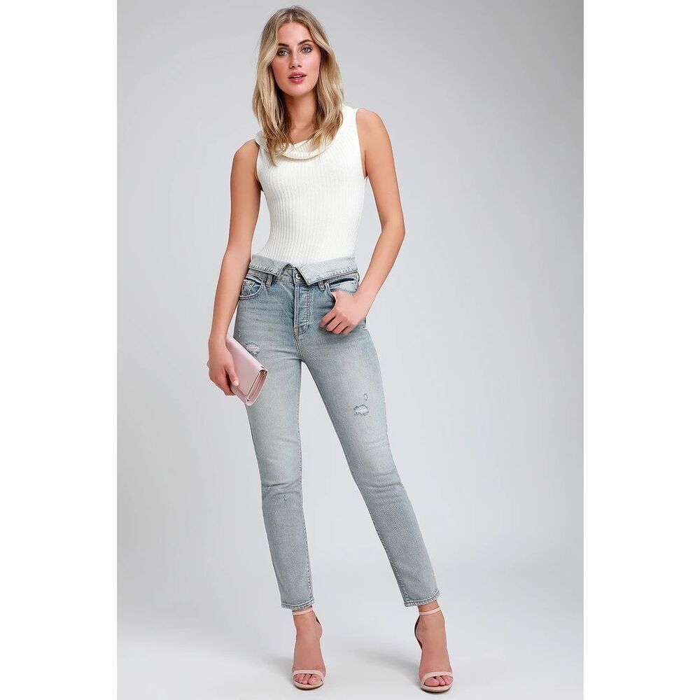 Pistola Nico Light Blue Distressed High Rise Mom Jeans